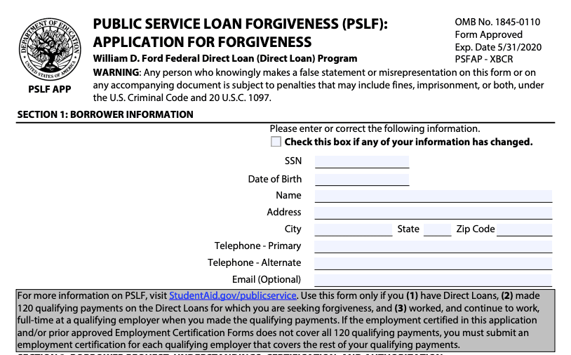 How to fill out the Public Service Loan application